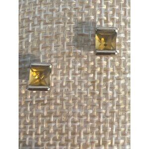 Vintage Gold Tone Stud Earrings Yellow Crystal Rhinestones Pierced Estate .25"